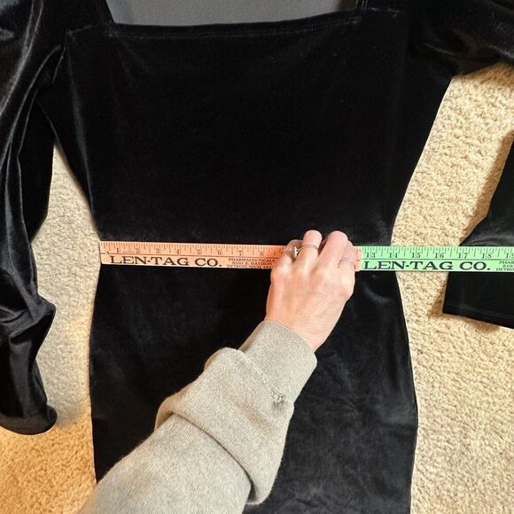 Reformation Lunar Square Neck Puff Sleeve Black Velvet Rebel Chic Mini Dress M - Picture 15 of 16